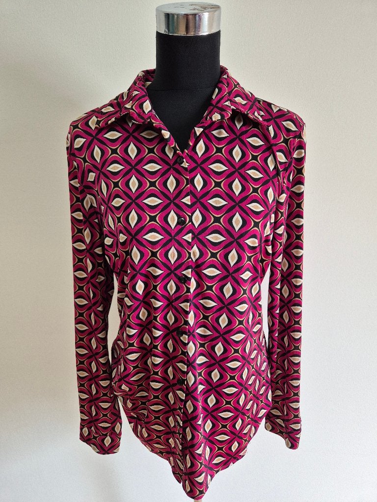 Top128 - Chastar - roze-zwarte blouse maat L-XL (1), Ophalen of Verzenden, Zo goed als nieuw, Maat 46/48 (XL) of groter, Roze