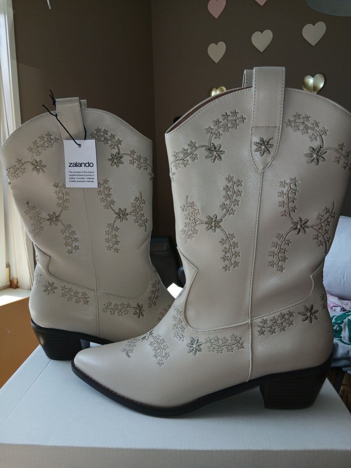 Nieuwe witte cowboylaarzen met bloemen, maat 42 (valt klein), Hoge laarzen, Anna Field, Wit, Nieuw