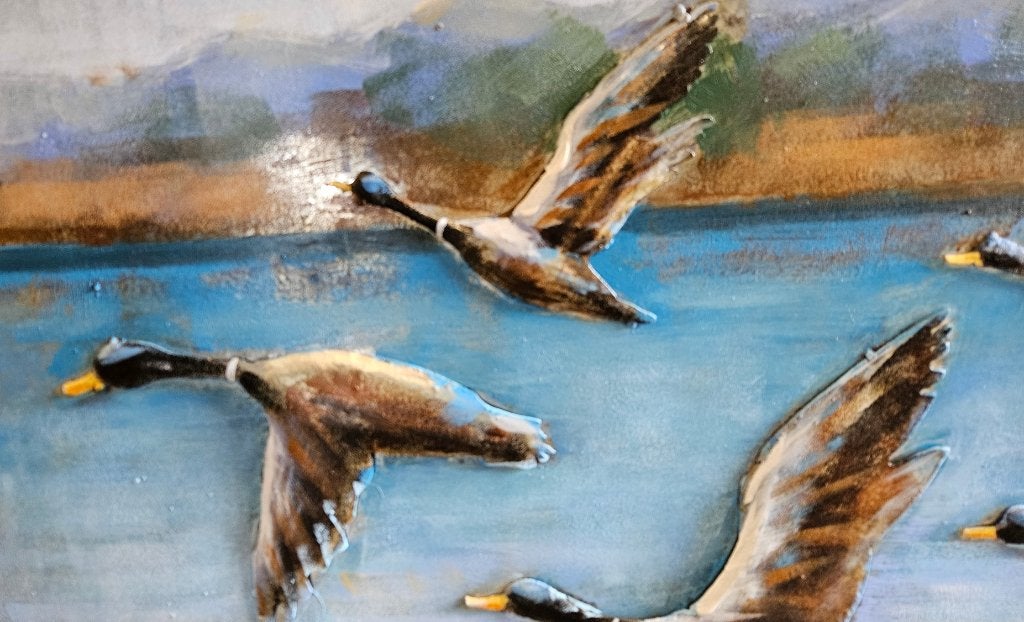 VLIEGENDE EENDEN / 3D / METAAL / SCHILDERIJ / OPRUIMING, Nieuw, Schilderij, 75 tot 100 cm, 75 – 100