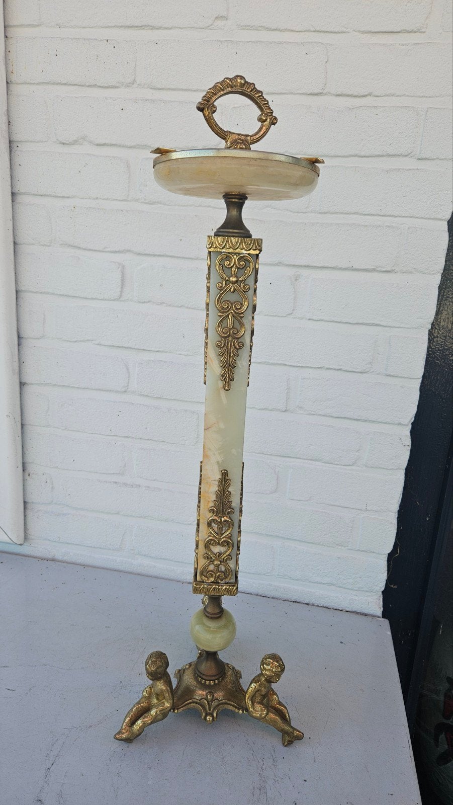 Vintage Marmeren en Messing Asbak op Voetstuk, Ophalen of Verzenden