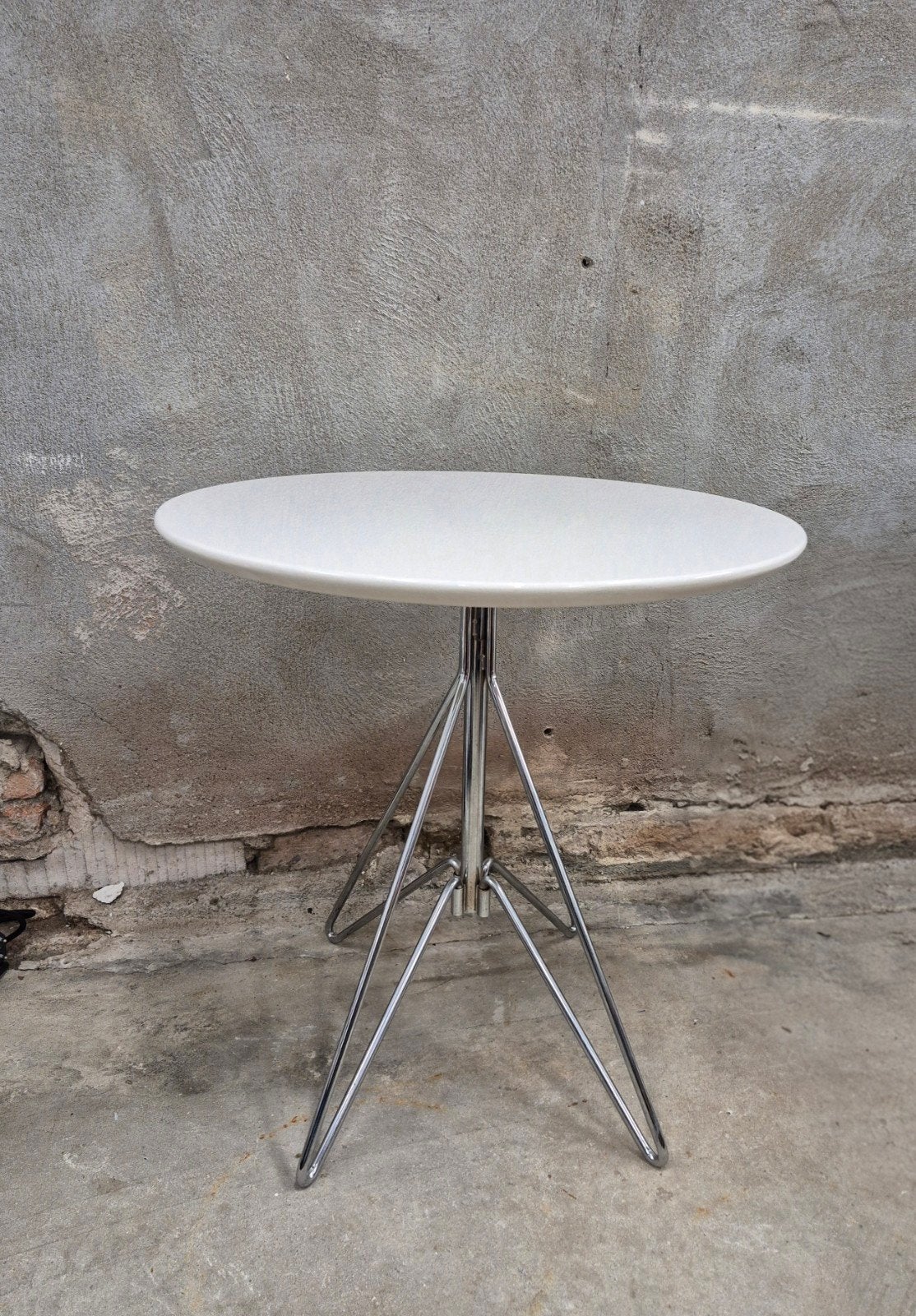 Vintage Space Age Bijzettafel Chroom Wit Jaren 70/80 Design, Ophalen, Gebruikt