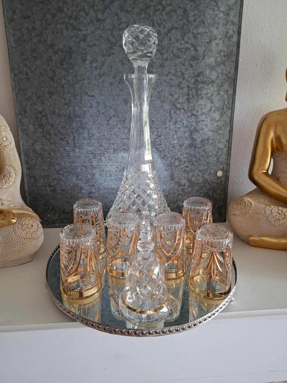 Kristallen karaf met glazen en bel - Vintage set, Antiek en Kunst, Antiek | Glas en Kristal, Ophalen