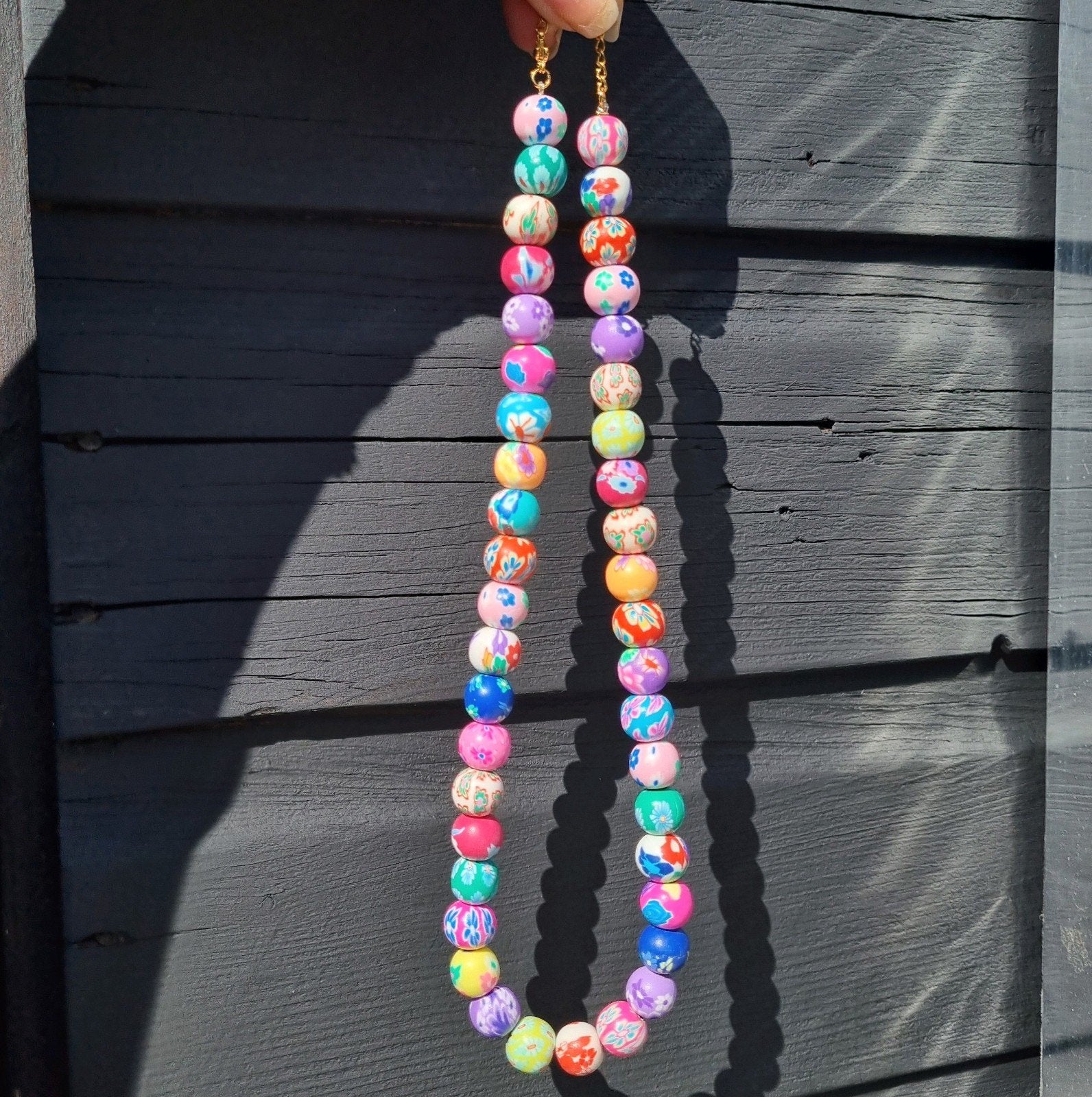Ketting rvs polymeerkralen kralen bloemen clay beads sieraad, Overige materialen, Verstelbaar, Verzenden, Nieuw