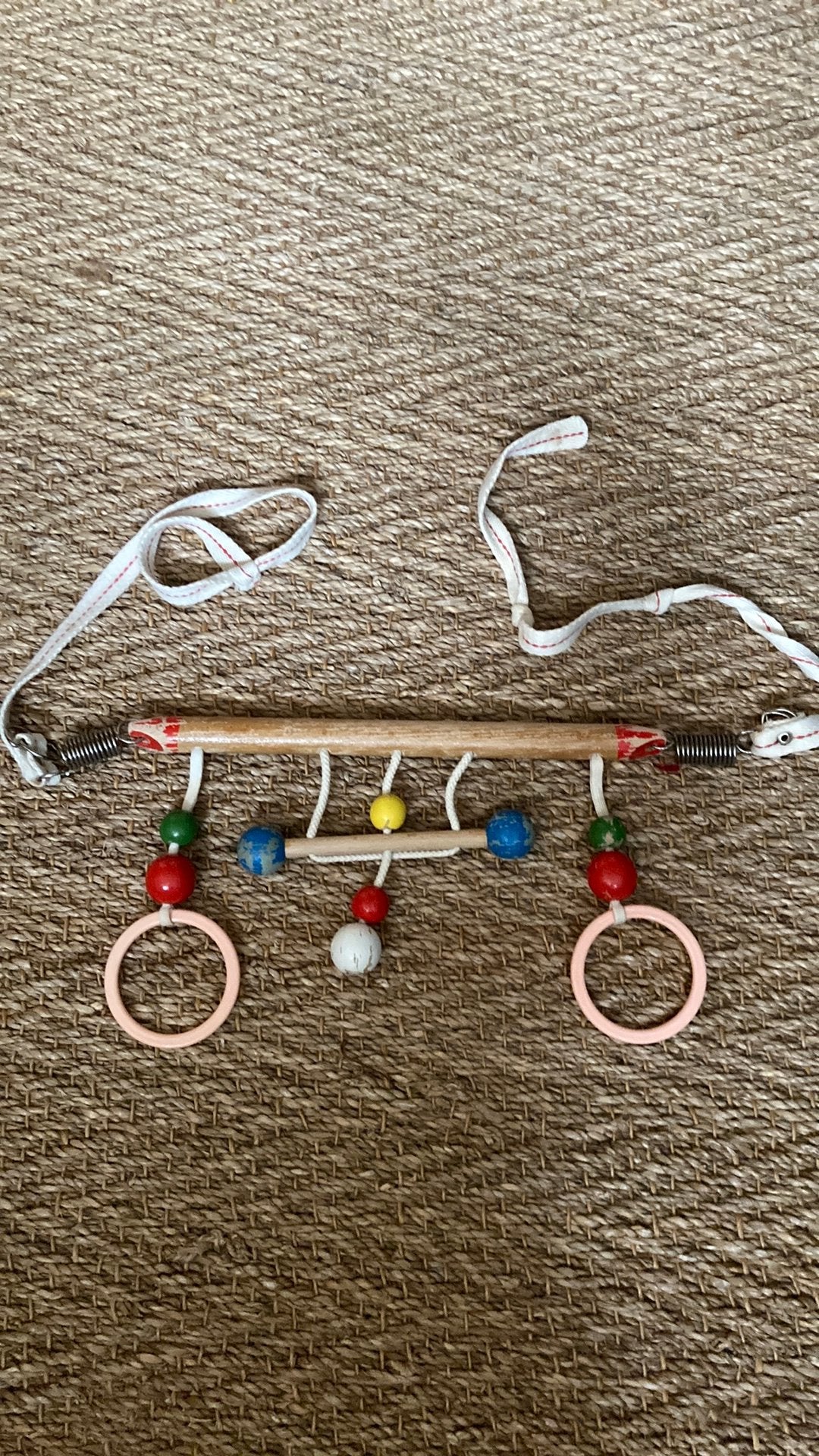 Retro baby gymnastiek koord bij box of wandelwagen, Ophalen of Verzenden, Gebruikt, Overige typen