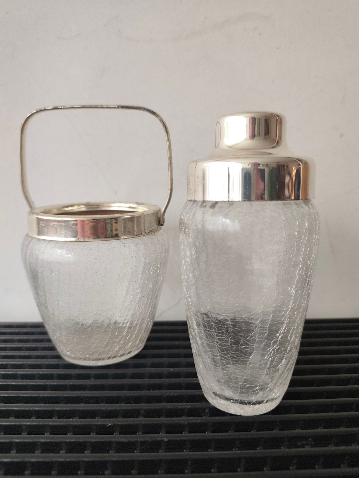 Midcentury craquelé glazen cocktailshaker en ijsemmer, Ophalen of Verzenden