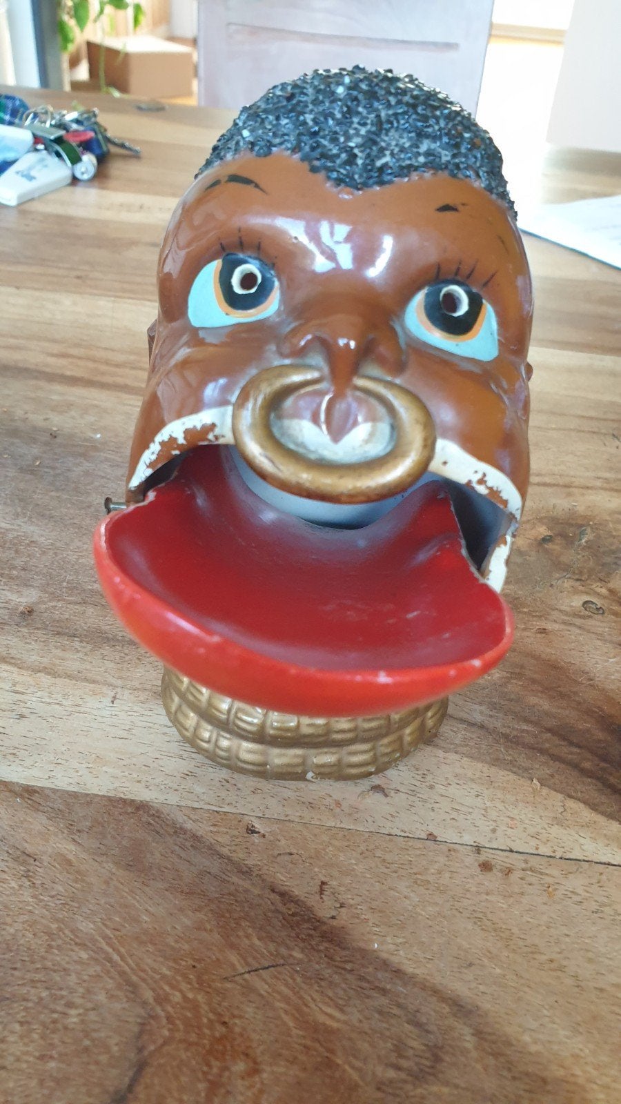 Asbak vintage  15 cm met beweegbare tong keramisch vanaf 60,, Verzamelen, Ophalen of Verzenden, Gebruikt, Asbak