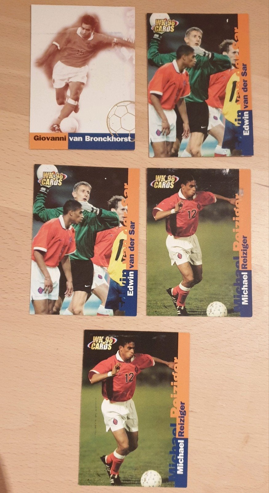 5x Panini WK 1998 cards Van der Sar van Bronckhorst Reiziger, Verzamelen, Ophalen, Gebruikt, Buitenlandse clubs, Poster, Plaatje of Sticker