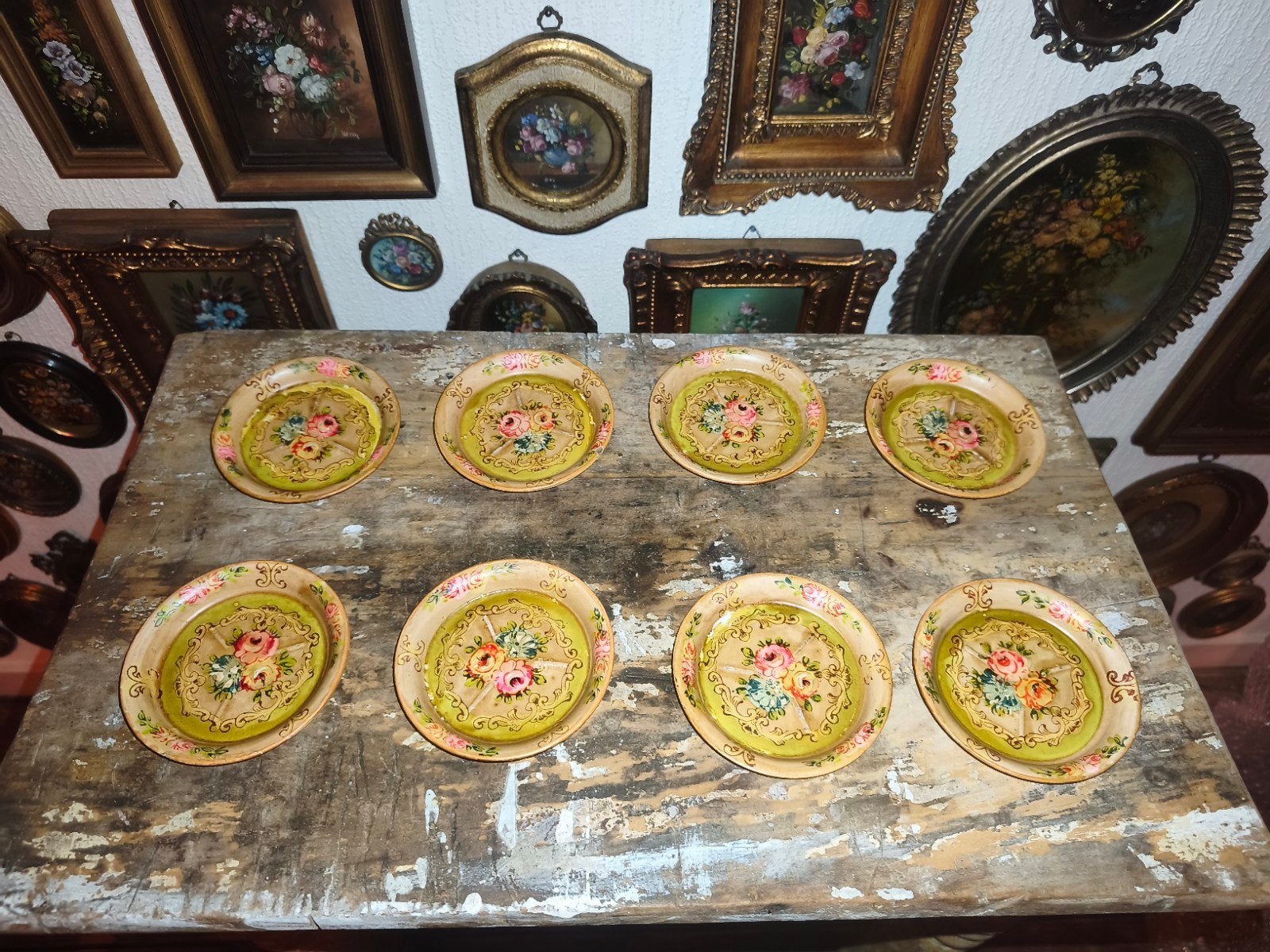 oude ronde schilderijtjes bloemen X70/71/72/73/74/75/76/77, Antiek en Kunst, Ophalen of Verzenden