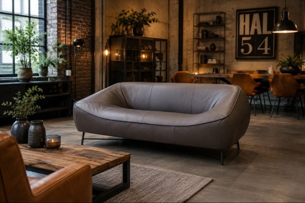 2x prachtige luxe bank GLOBE Jess Design metaal echt leer, Huis en Inrichting, Ophalen, 250 tot 300 cm, Driepersoons, Zo goed als nieuw
