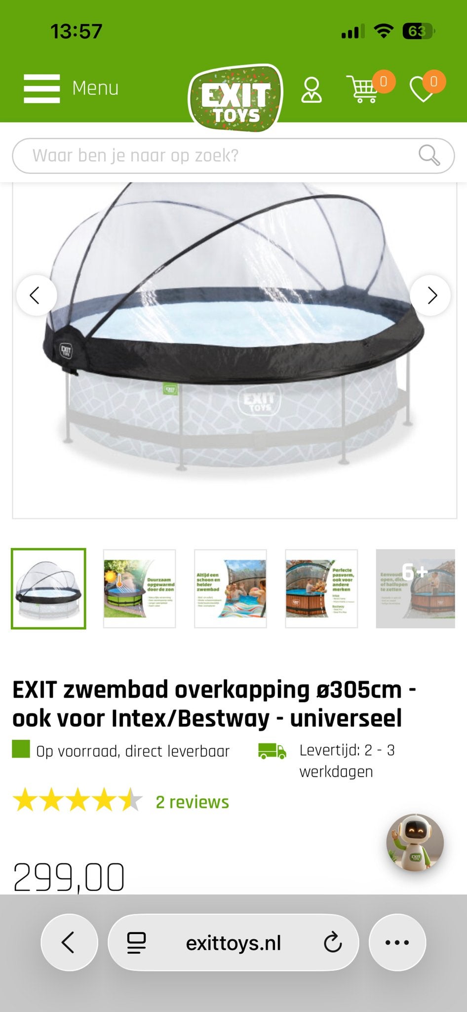 EXIT zwembad overkapping Ø305cm - universeel, Tuin en Terras, Zwembaden, Ophalen, Gebruikt, Minder dan 80 cm, Overige typen