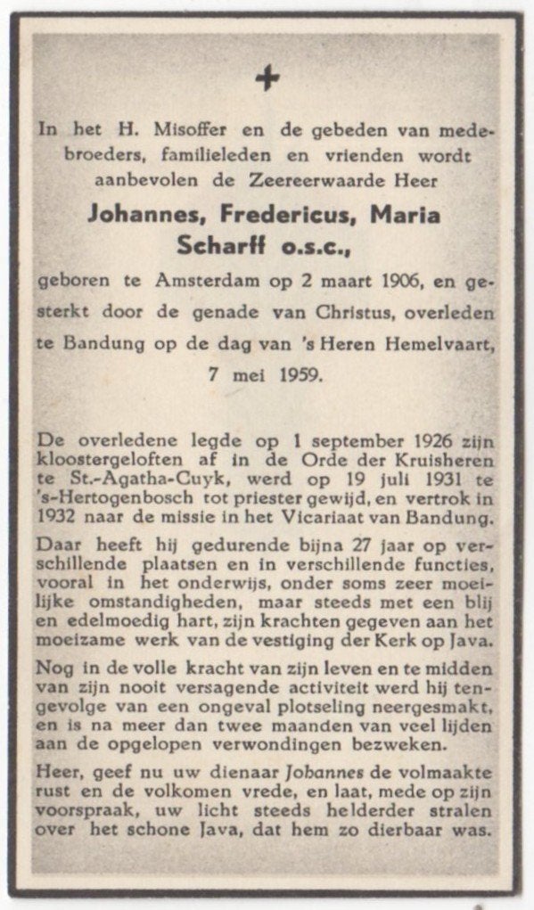 broeder J.F. Scharff 1906 Amsterdam + 1959 Bandung Indonesië, Verzamelen, Ophalen of Verzenden