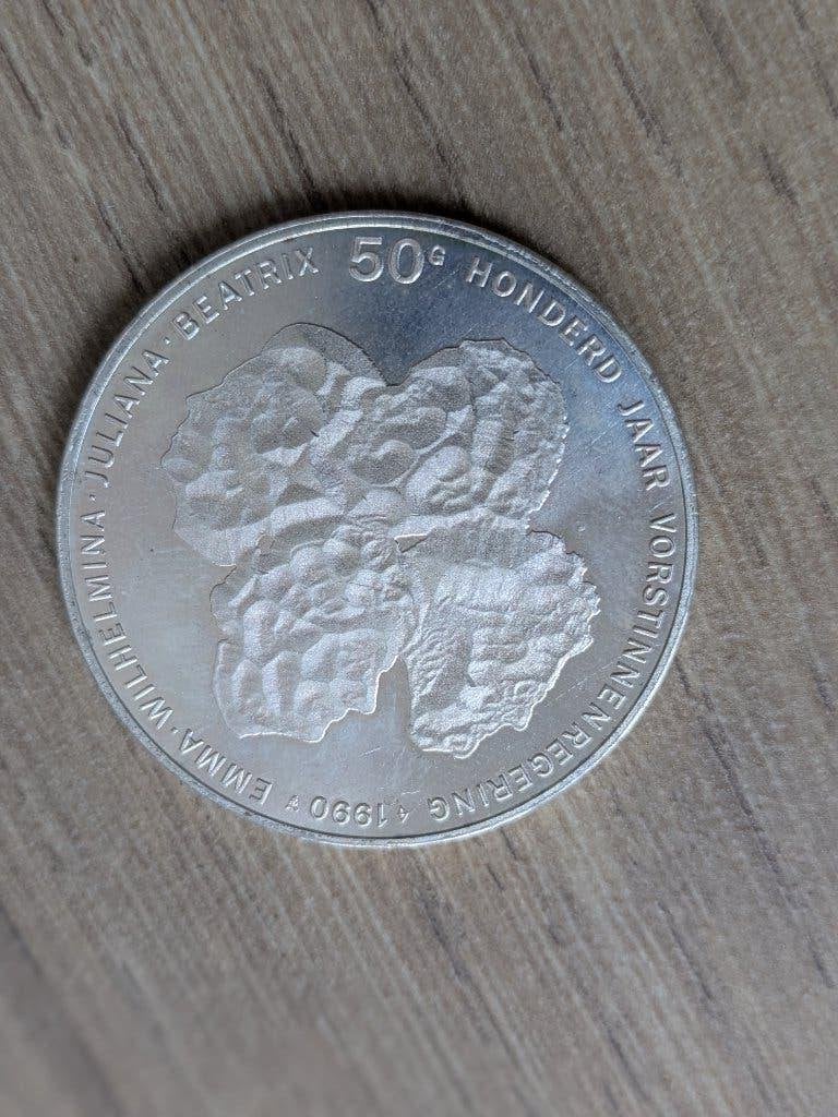 Herdenkingsmunt 50 gulden Honderd jaar Vorstinnenregering, Ophalen, Koningin Beatrix, Zilver, Losse munt