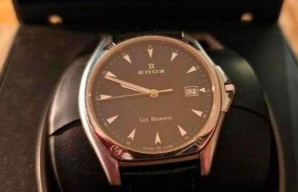 Edox Les Bemonts Ultra Slim Quartz Herenhorloge, Leer, Staal, Polshorloge, Zo goed als nieuw