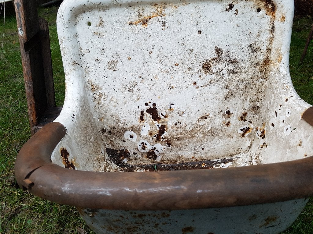 Doorleefde authentieke wasbak geemailleerd ijzer (brocante), Ophalen, Gebruikt, Wastafel