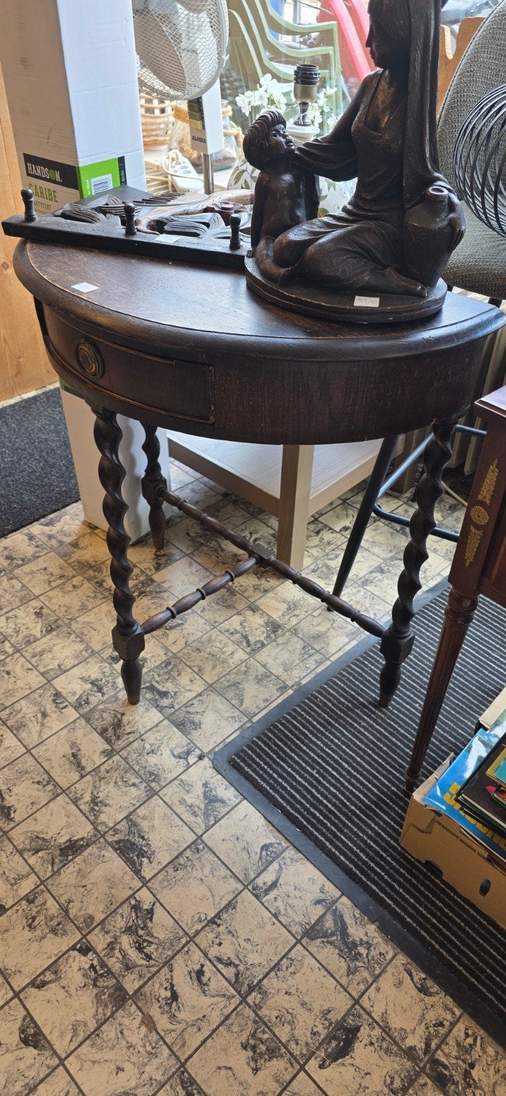 Antieke Halfronde Console Tafel met Gedraaide Poten, Ophalen