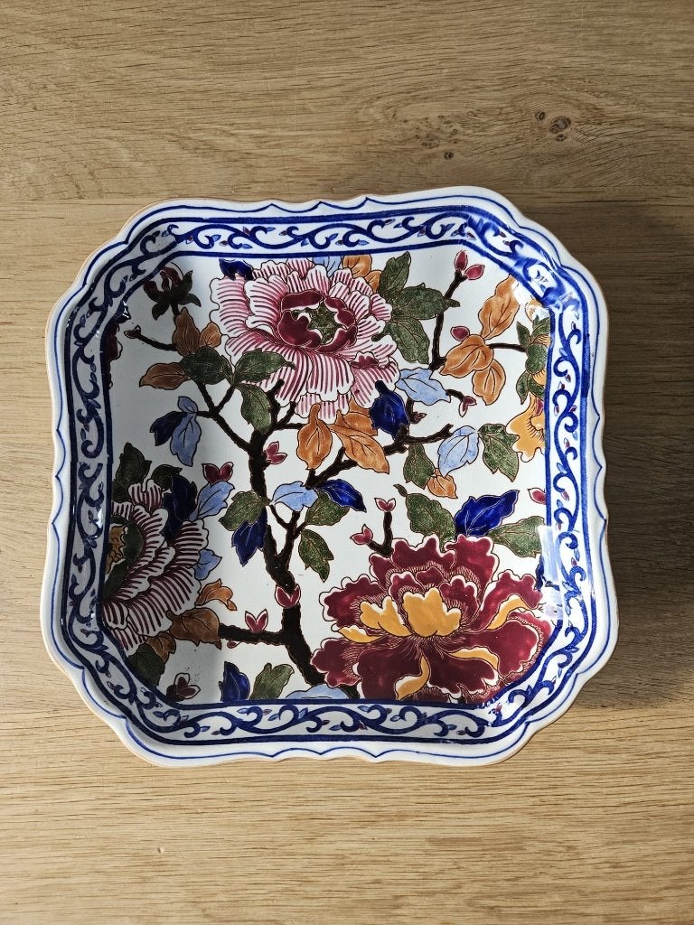 Vierkante vintage Gien "Piviones" schaal, Faiencerie de Gien, Ophalen