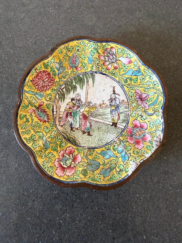 Antiek rond cloisonné schaaltje, Antiek en Kunst, Antiek | Emaille, Ophalen of Verzenden