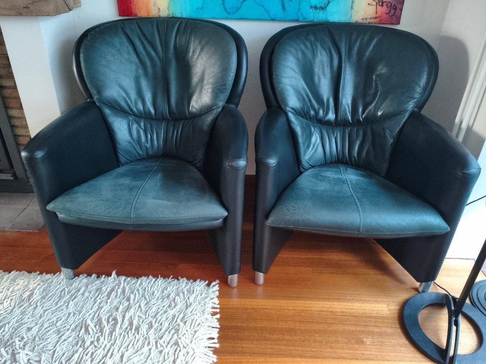 2 zwarte leren Leolux fauteuils, Huis en Inrichting, Fauteuils, Ophalen, Zo goed als nieuw, 75 tot 100 cm, 75 tot 100 cm
