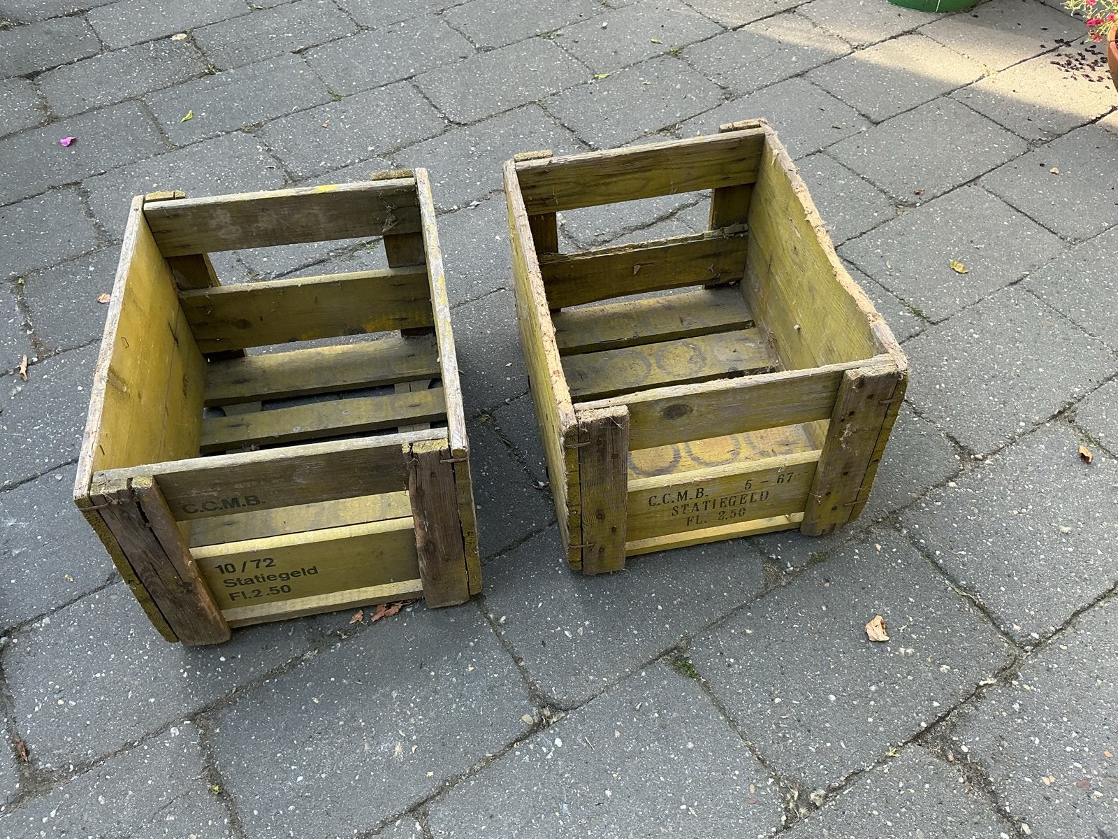 2 Oude Houten Kratten - Vintage Opbergkratten, Ophalen, Gebruikt, Minder dan 50 cm
