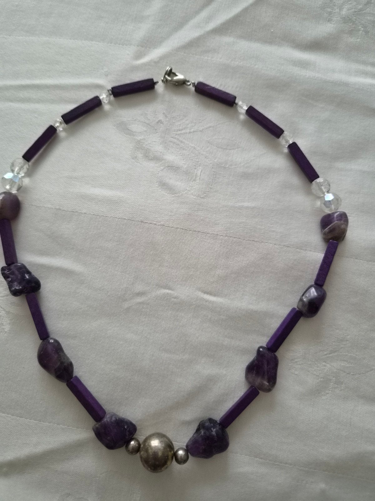 Paarse ketting met amethist en zilveren accenten, Sieraden, Tassen en Uiterlijk, Kettingen, Gebruikt, Paars, Ophalen of Verzenden