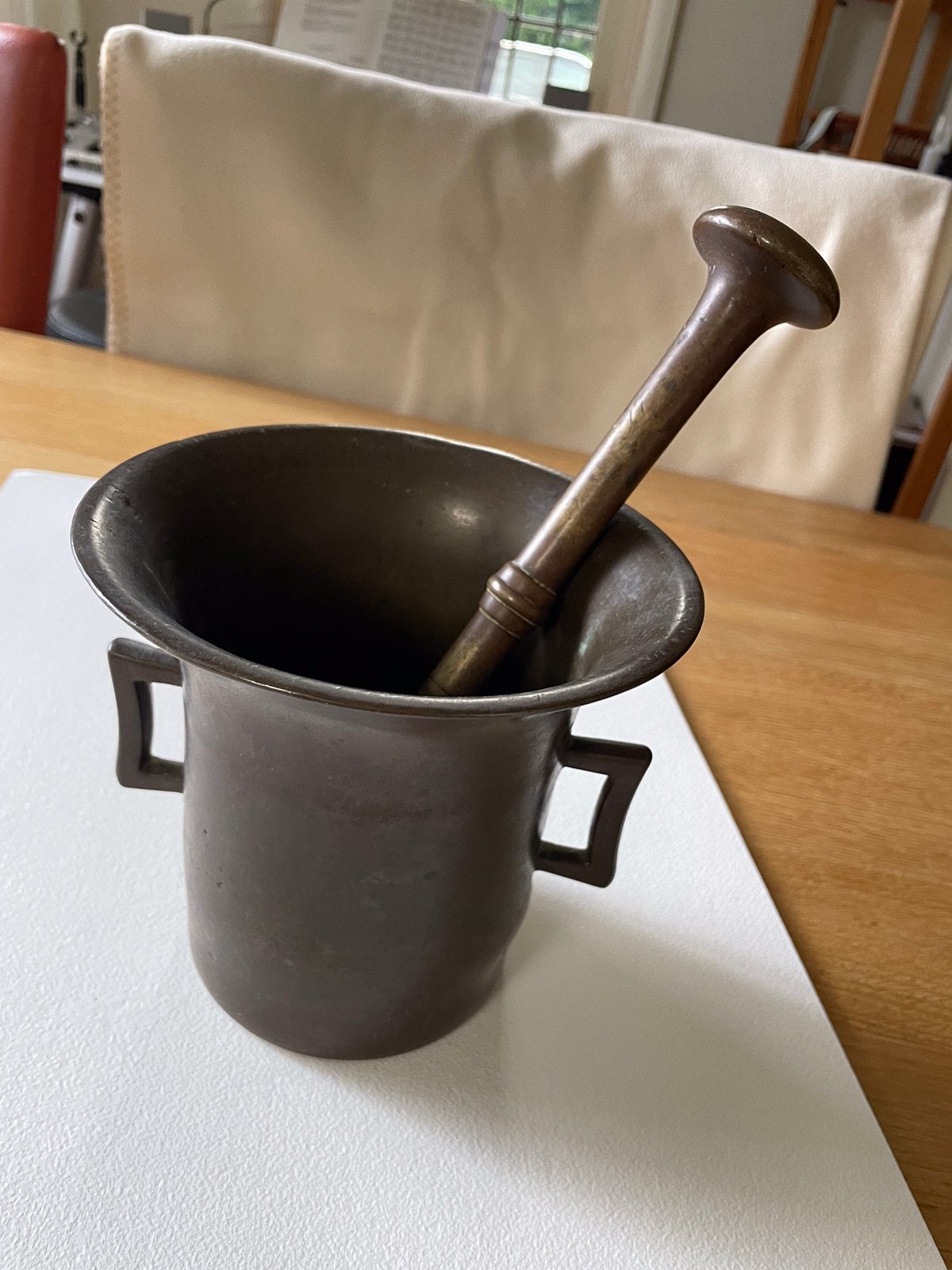 Zware koperen vijzel met stamper, Ophalen, Koper