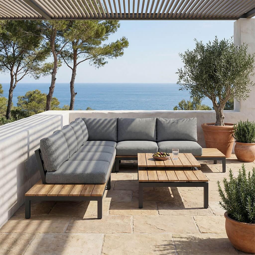 SUNS Memphis Loungeset - Aluminium & Teakhout, Ophalen, Gebruikt, Bank, Aluminium
