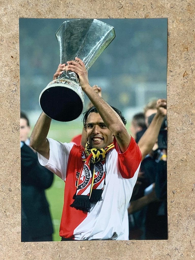 Org kleurenfoto 20x30 Pierre van Hooijdonk + UEFA cup 2002, Verzenden, Nieuw, Feyenoord, Poster, Plaatje of Sticker