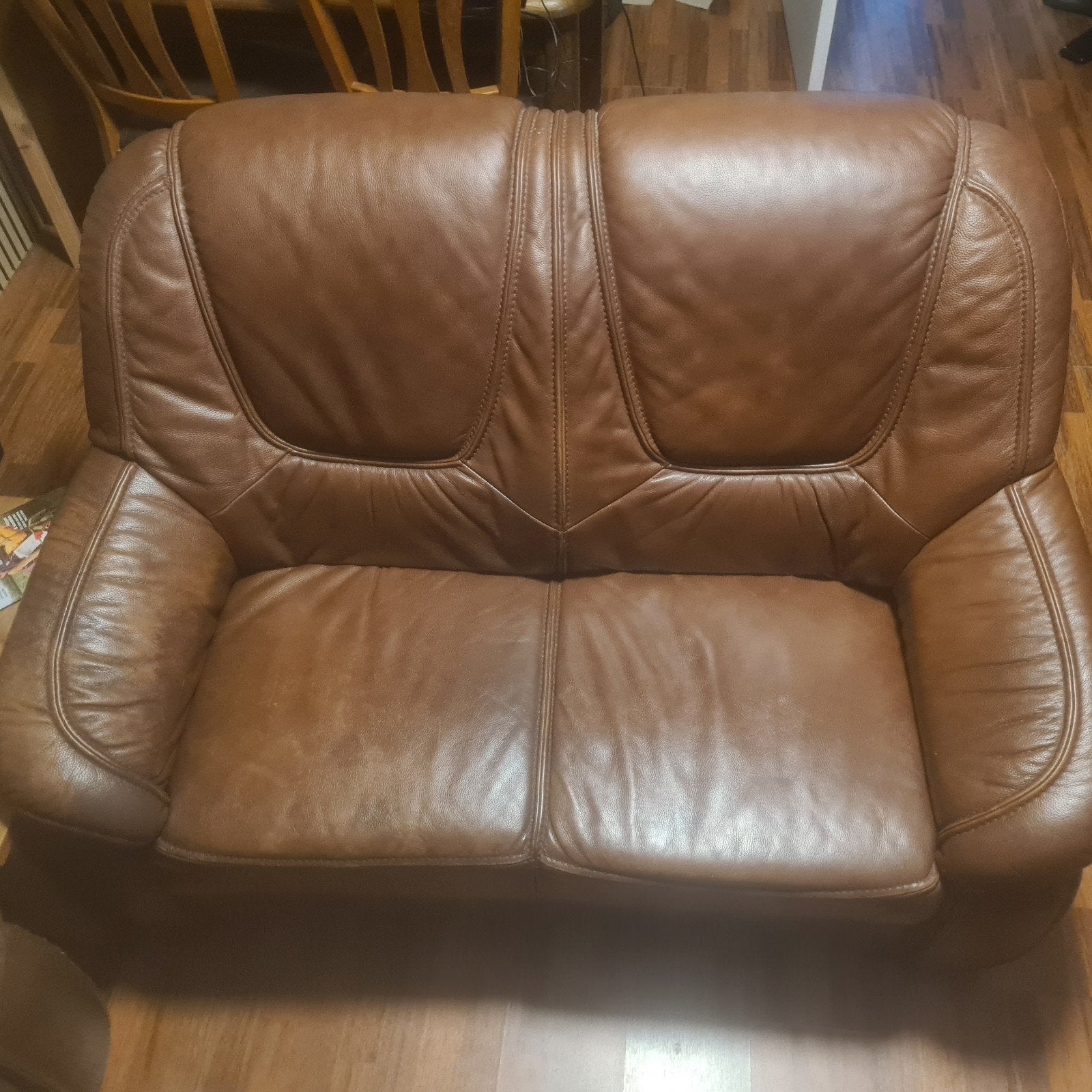 Comfortabele bruine leren banken (2- en 3-zits), Ophalen, Gebruikt, Klassiek, Driepersoons