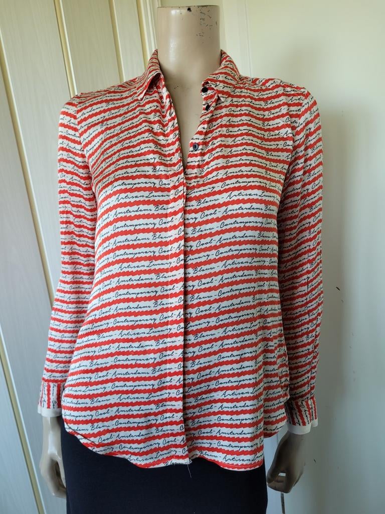 Maison Scotch blouse XS/34 strepen tekst, Zo goed als nieuw, Maat 34 (XS) of kleiner, Rood, Maison Scotch