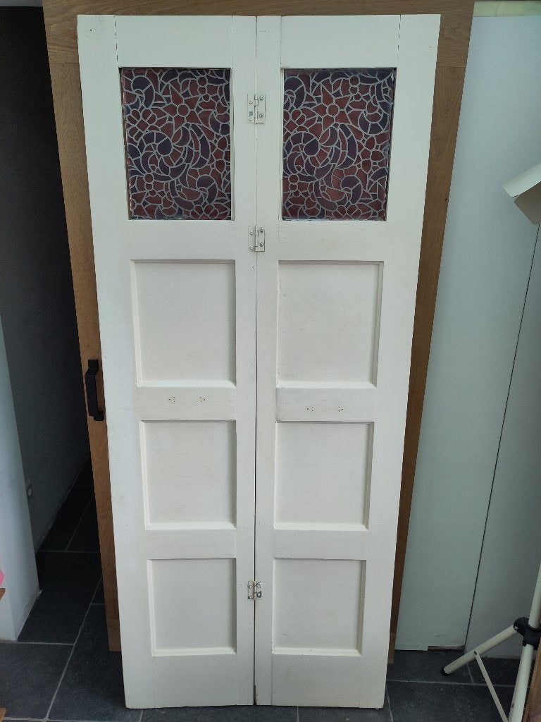 Authentiek massief houten vouwdeur, Ophalen, Gebruikt, 80 tot 100 cm, Binnendeur