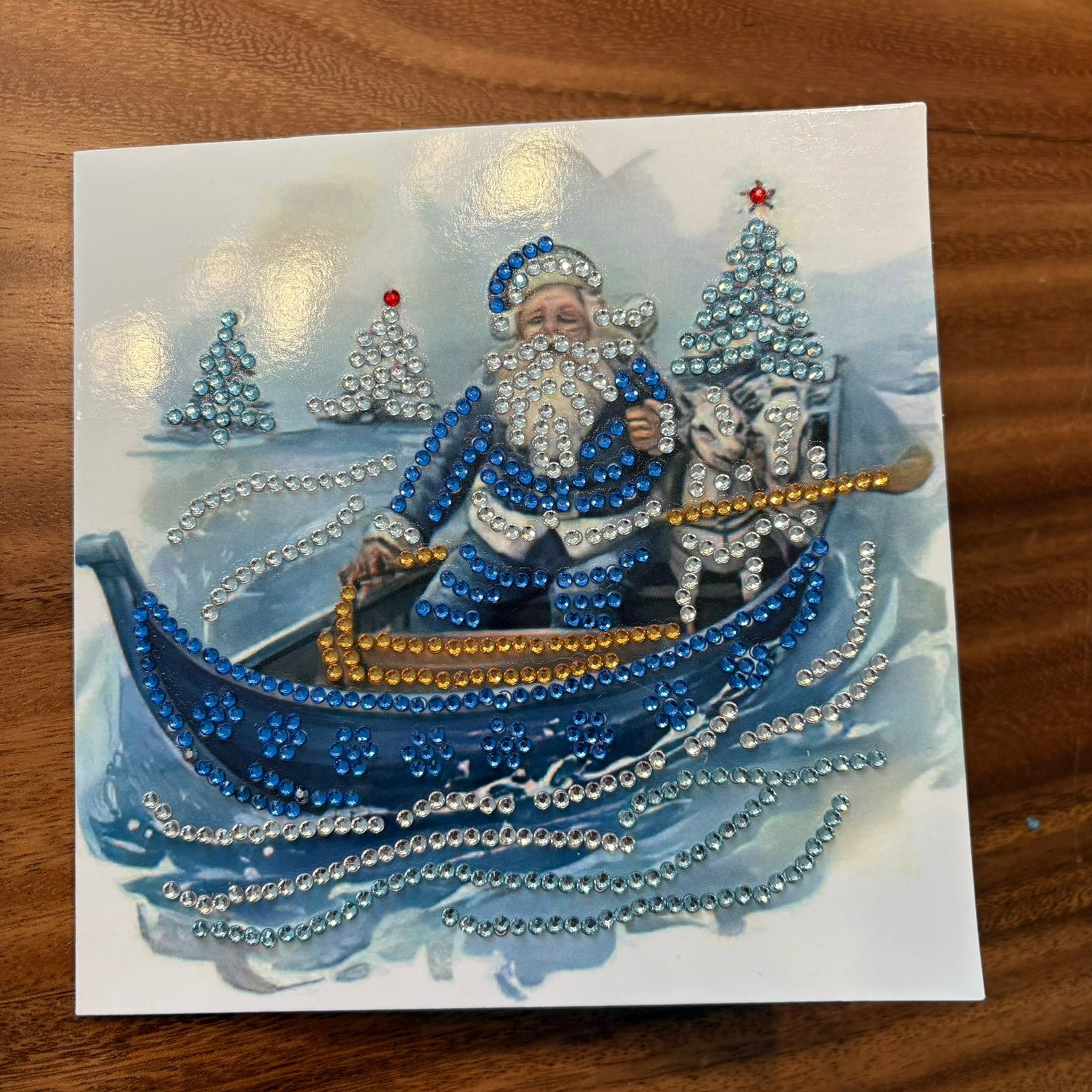 Diamond painting kerstkaart kerstman in boot, Ophalen of Verzenden, Nieuw, Kerst
