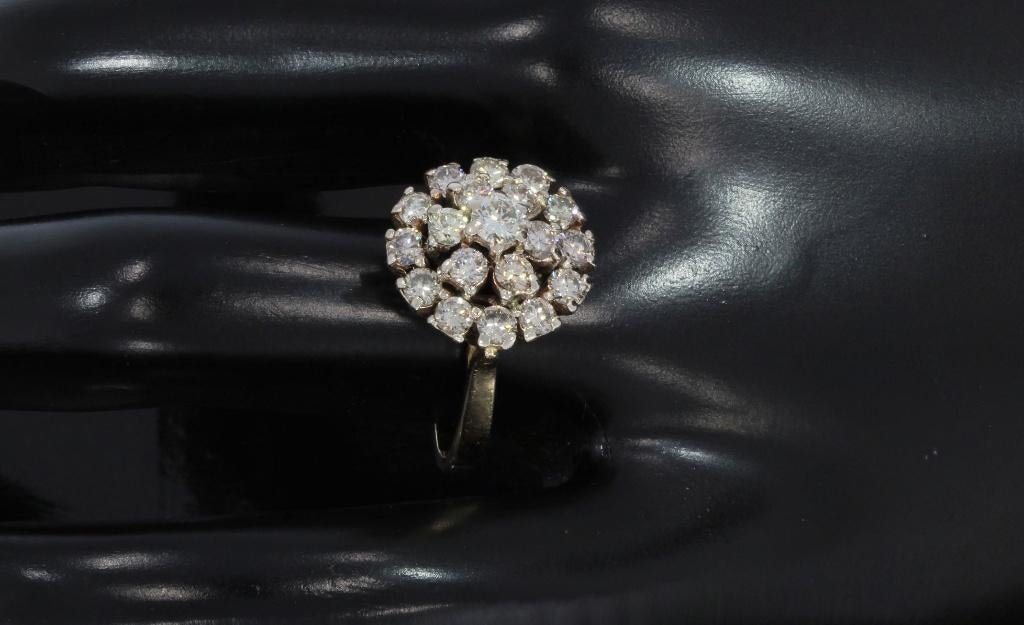 19 diamanten fraaie 14k gouden entourage rozet ring briljant, Voordeelsieraden, Verzenden, Zo goed als nieuw, 17 tot 18