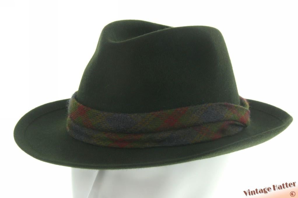 Vintage Gleufhoed Mayser groen haarvilt met kleurige band 59, Ophalen of Verzenden, Zo goed als nieuw, 58 of 59 cm (L, 7¼ of ⅜ inch)
