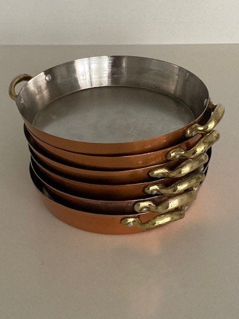 Vintage set van koperen vispannetjes, Antiek en Kunst, Antiek | Koper en Brons, Ophalen of Verzenden, Koper