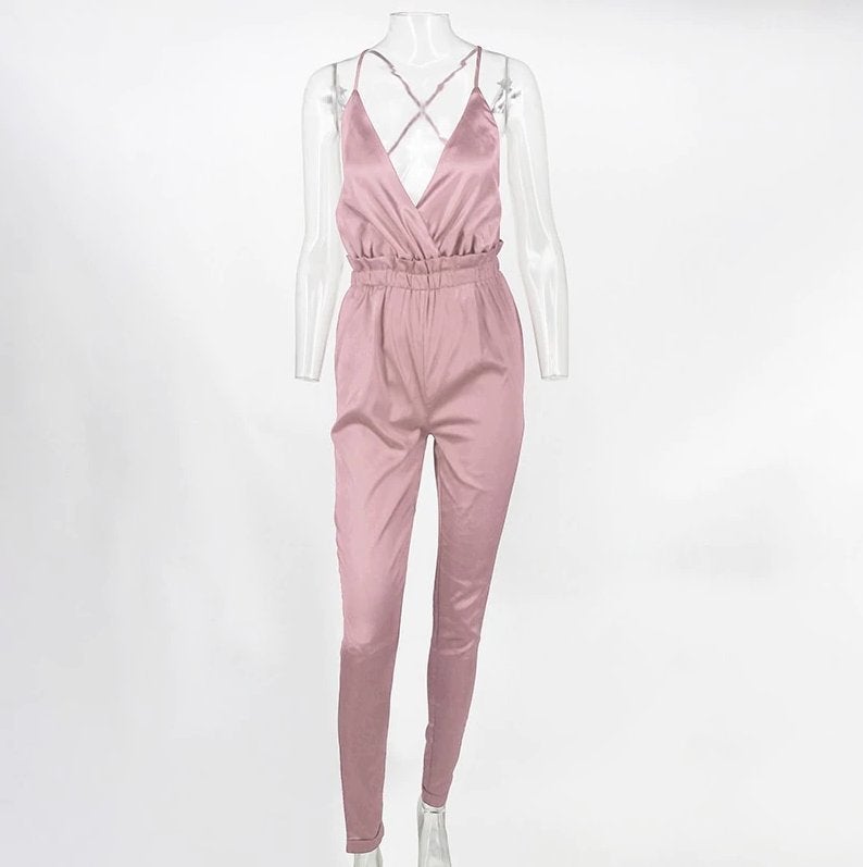Roze jumpsuit romper satijnen look zomer dames vrouwen, Verzenden, Nieuw, Maat 46/48 (XL) of groter, Roze