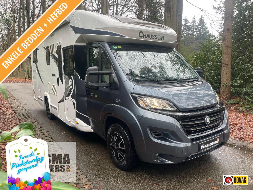 Chausson 727 GA Enkele Bedden Hefbed 2x Airco 2017, Caravans en Kamperen, Ringverwarming, Fiat, Airbags, Koelkast