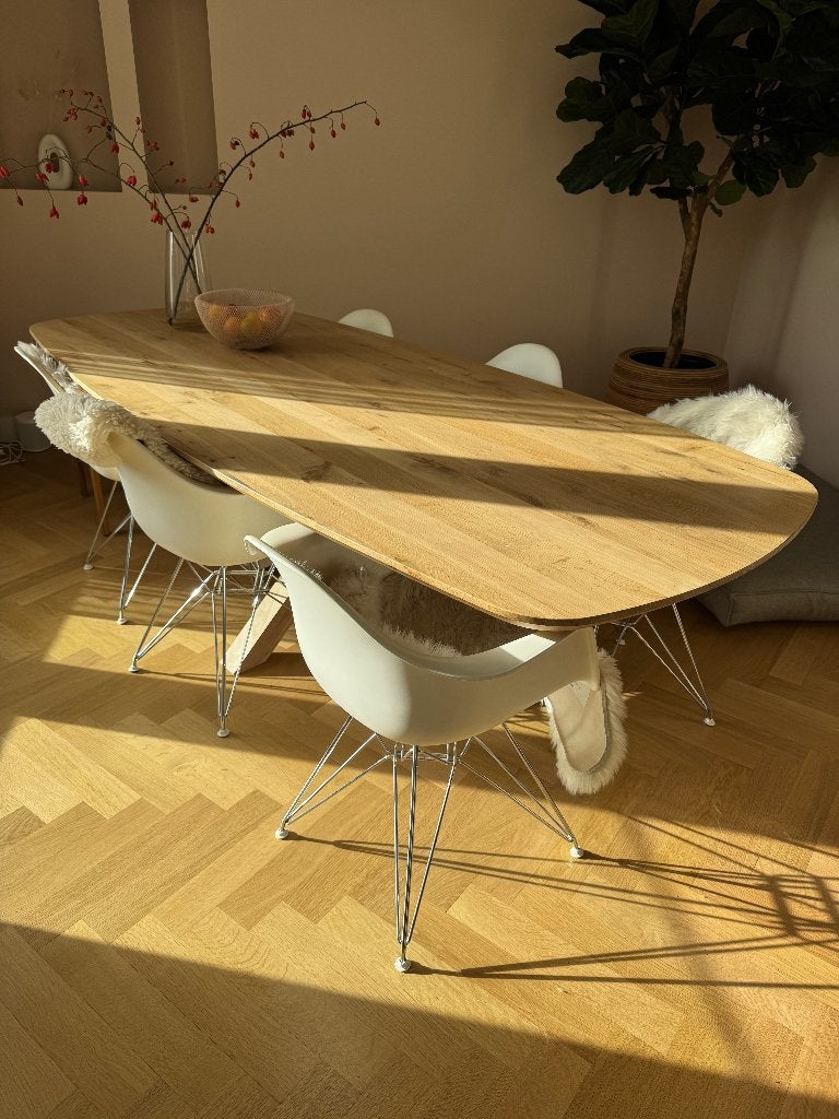 Deens ovaal Eiken eettafel 240cm - massief & mooi afgewerkt, Ophalen, Deens Ovaal, 100 tot 150 cm, Eikenhout