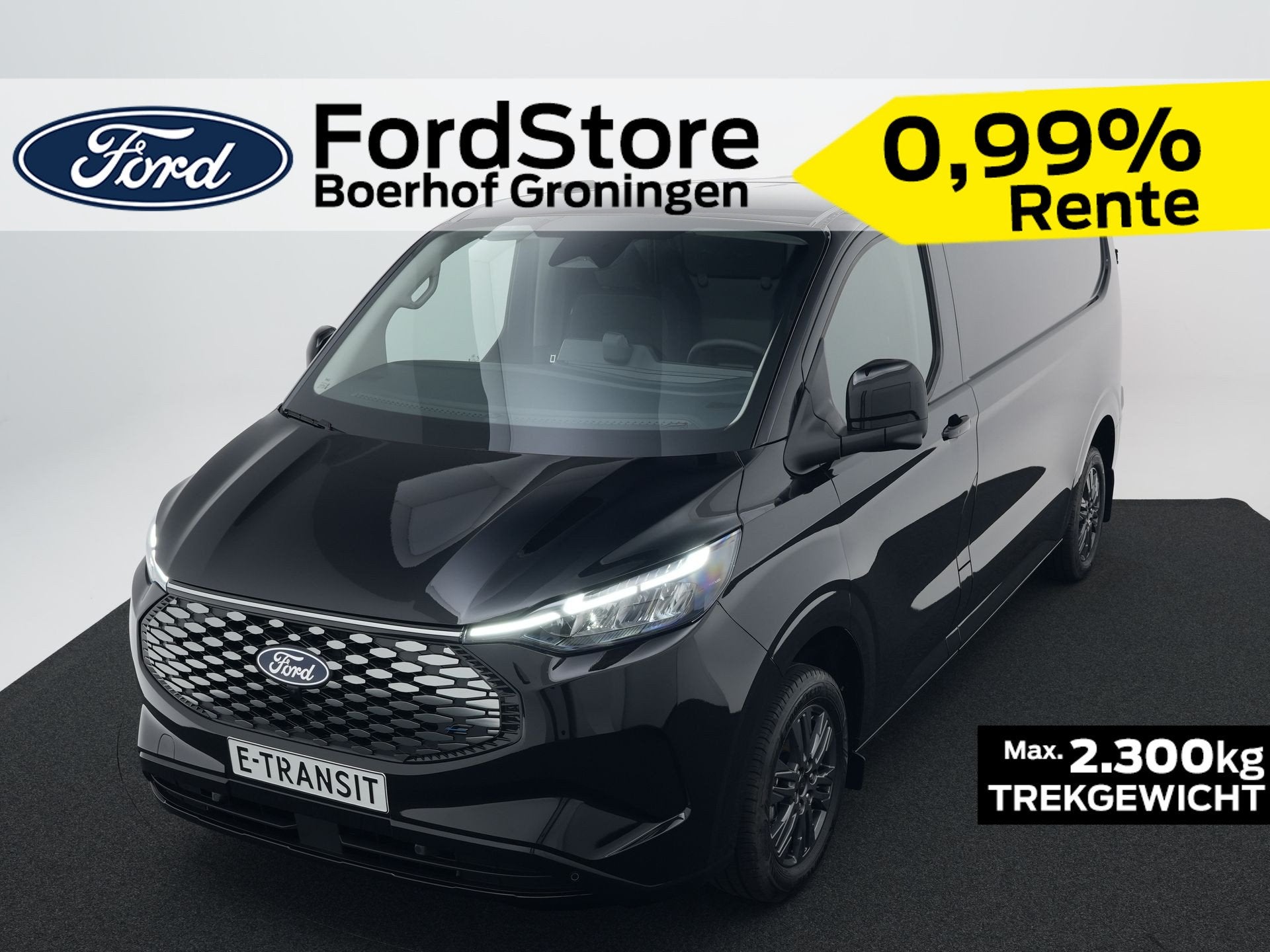 Ford E-Transit Custom 340 L2H1 Limited 71 kWh 360 graden cam, Auto's, Automaat, Zwart, Zwart, Nieuw