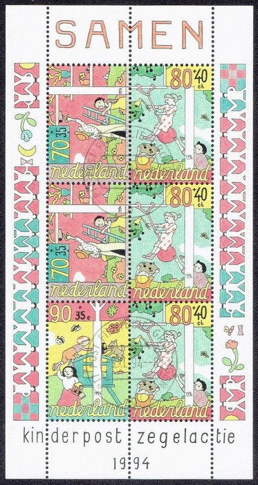 Nederland 1994, kinderzegels, velletje., Postzegels en Munten, Verzenden, Na 1940, Gestempeld