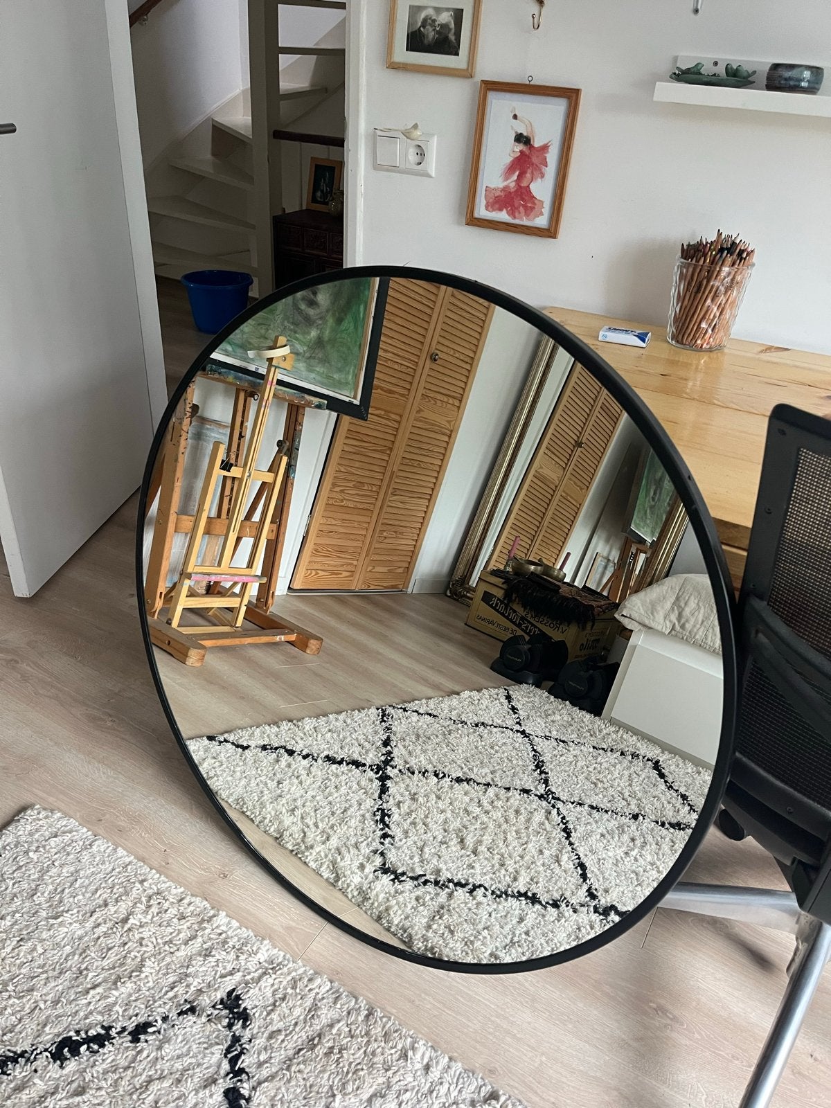 Grote ronde spiegel met metalen rand - Sissy Boy (ruim 1m), Ophalen, 100 tot 150 cm, Rond, Zo goed als nieuw