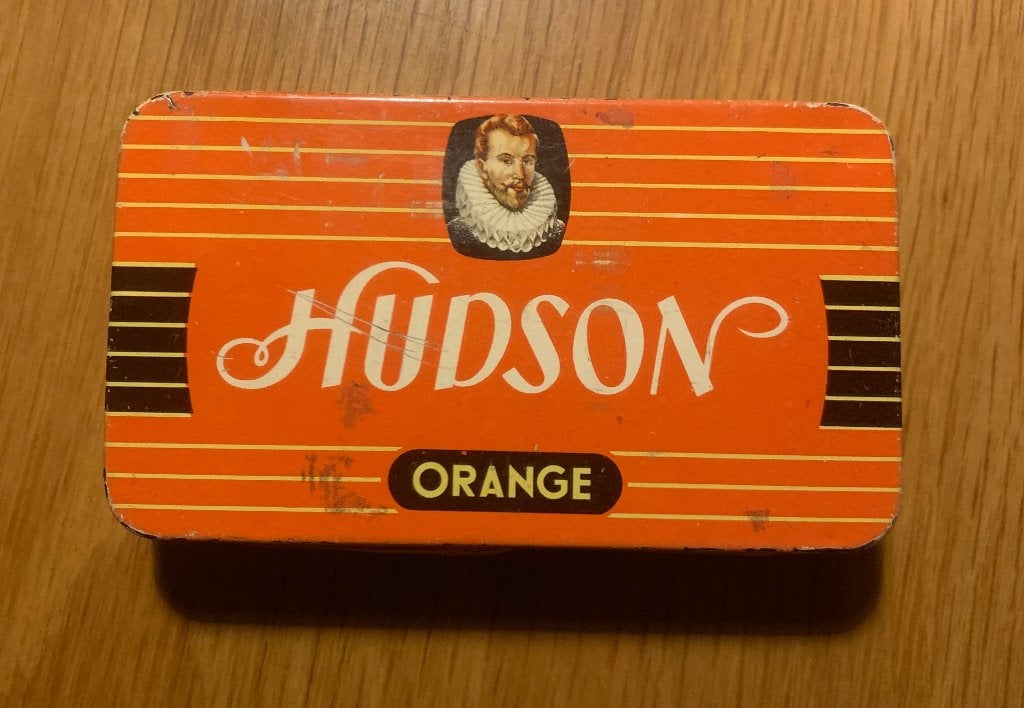 Oud leeg Hudson Sigarenblikje Orange voor 10 sigaartjes blik