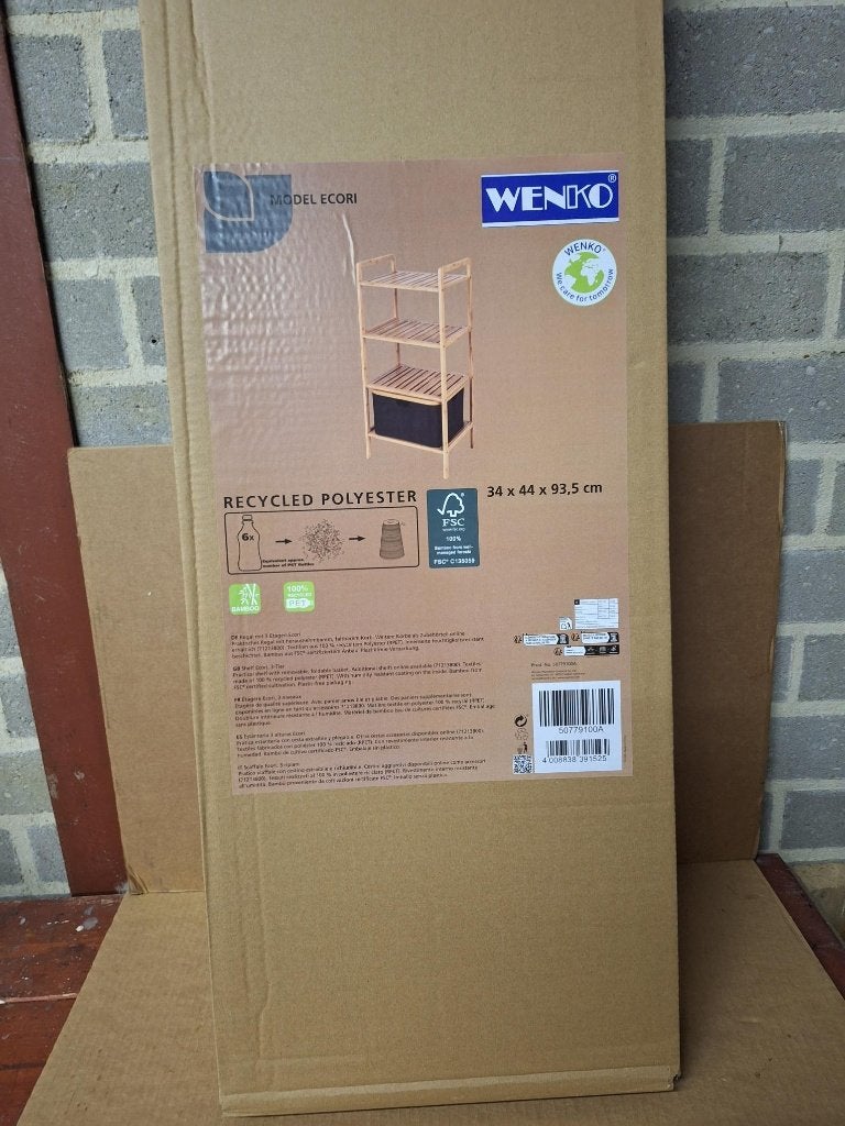 WENKO Ecori badkamerrek – 3-laags bamboe badkamer opbergrek, (Half)hoge kast, Nieuw, Minder dan 100 cm, 25 tot 50 cm