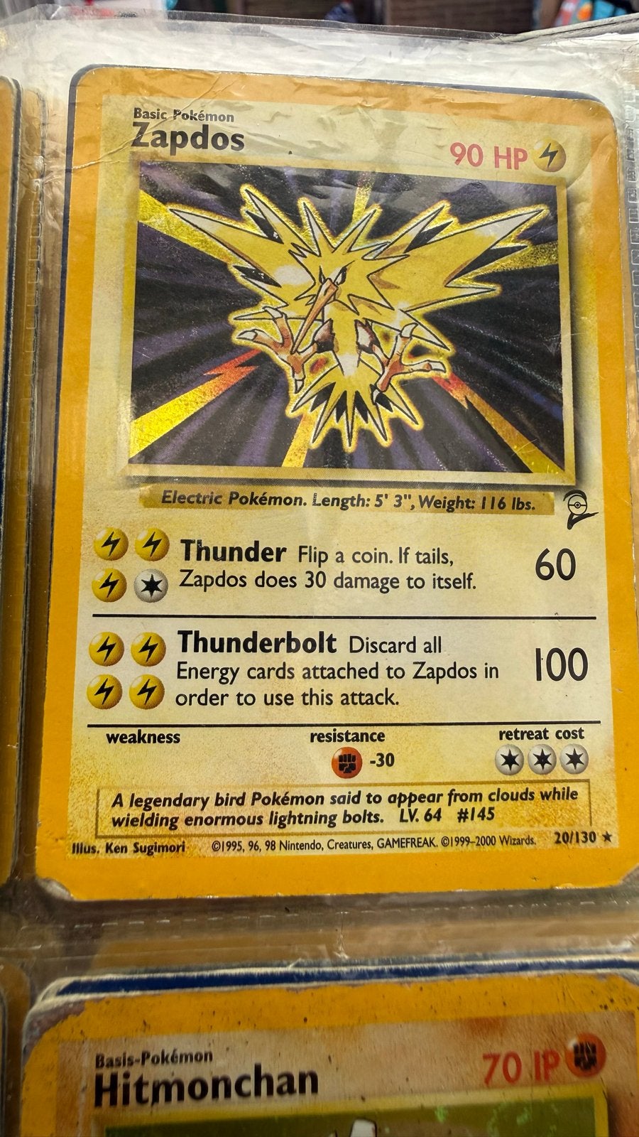 Pokémon Zapdos 20/130 Holo Rare - Base Set 2, Verzenden, Gebruikt, Losse kaart, Foil