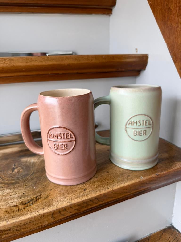 2x Amstel bierpul keramiek, Ophalen of Verzenden, Zo goed als nieuw, Pul(len), Amstel