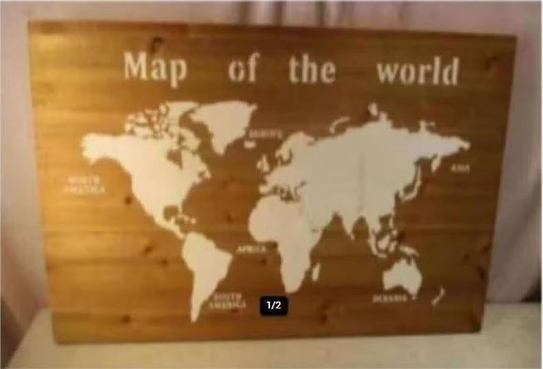 Prachtige Houten Wereldkaart 'Map of the World' - 78x55, Huis en Inrichting, Ophalen of Verzenden, Zo goed als nieuw, Hout