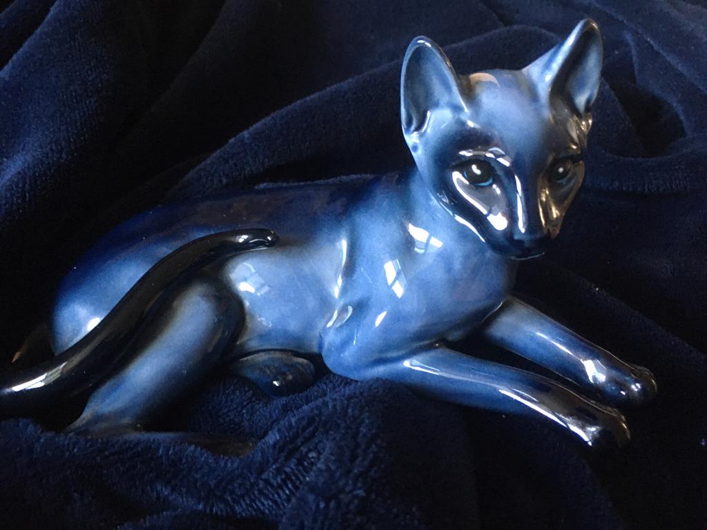 Vintage keramiek Siamese katten beeld russian blue, Ophalen of Verzenden, Zo goed als nieuw, Dier