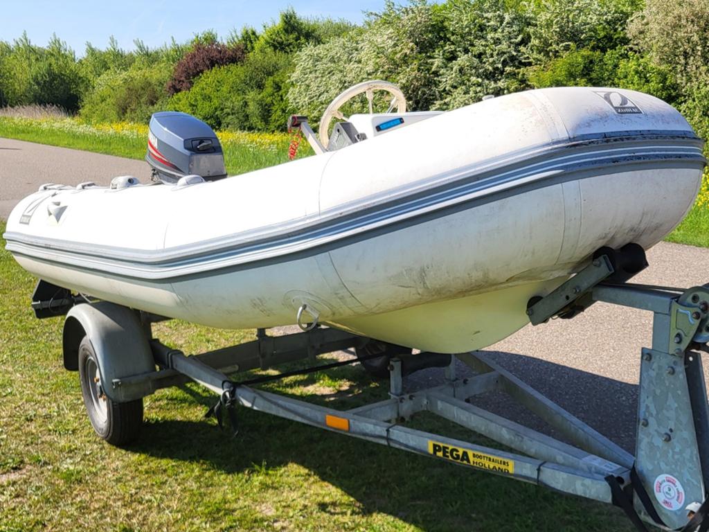 Zodiac YL 340 R RIB met Yamaha 25pk en Pega trailer, Watersport en Boten, Rubberboten, Gebruikt, Zodiac, Afdekzeil, Ophalen