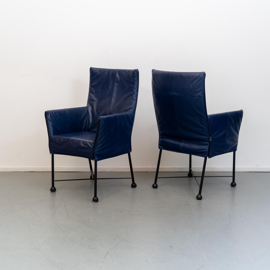 6x Montis Chaplin (eetkamer)stoelen blauw leder, Niet ingevuld, Niet ingevuld, Leer, Ophalen of Verzenden