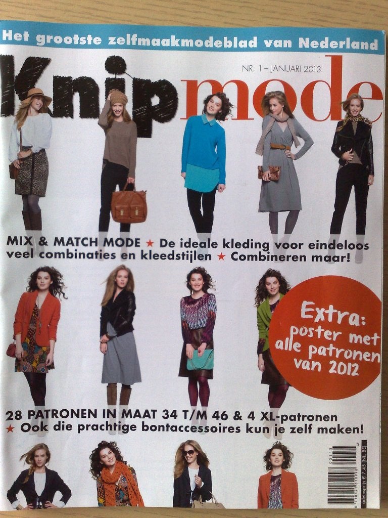 Knipmode januari 2013 ,maat 34 t/m 46 & 4 xl patronen, Verzenden, Zo goed als nieuw, Vrouw, Knipmode