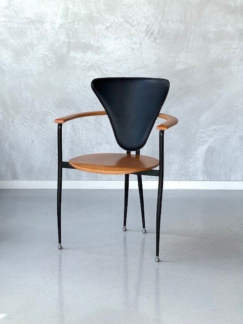 Jaren 80 eetkamerstoel vintage eettafelstoel postmodern, Hout, Gebruikt, ., Zwart